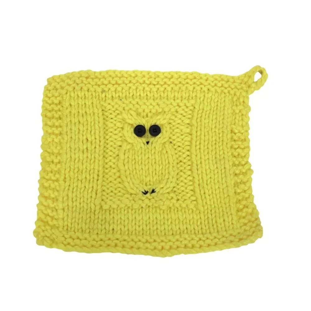 Hand-Knitted Pot Holder Yellow Trivet Kitchen Kitschy Cottagecore 70s Grannycore